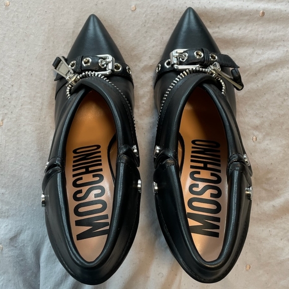 Moschino Biker Nappa Leather Pumps Black Women's size eur 37 or US 7 - Picture 8 of 9